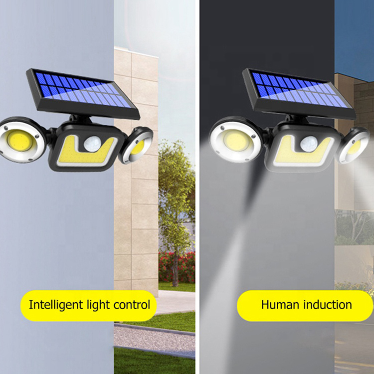 Waterproof Outdoor Motion SensorThree Heads Solar Security Lights Powered PIR Sensor Light