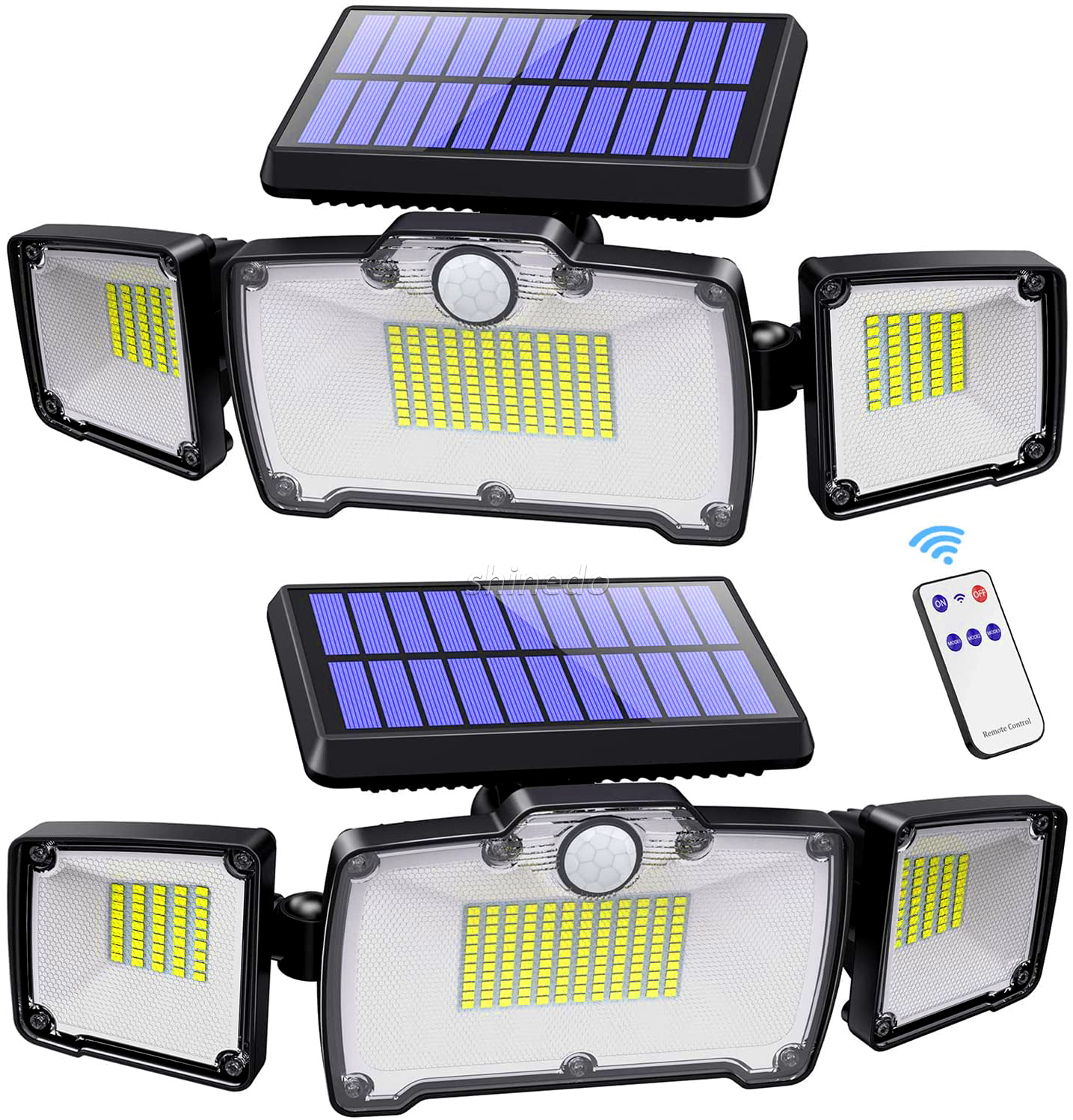 3 Heads Solar Outdoor Security Light Illumination Motion Sensors Lamp with Remote Control