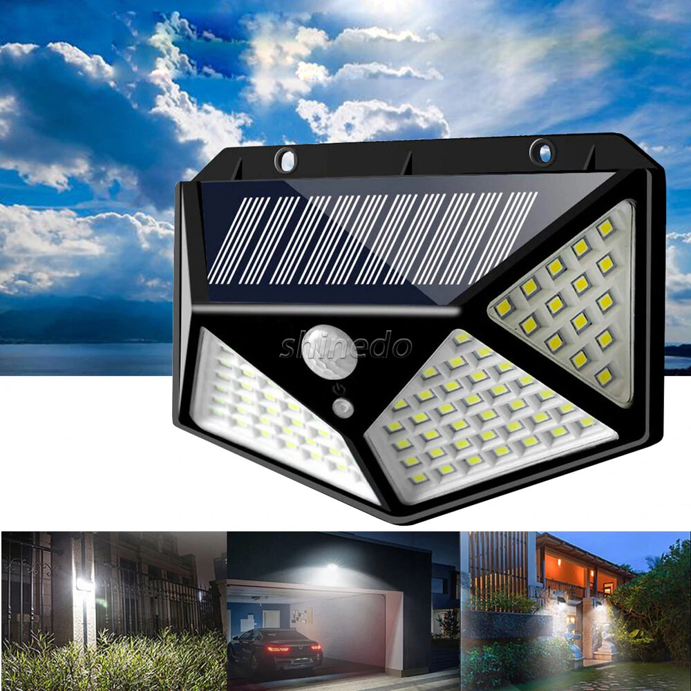 4 Sides Solar Garden Light, Motion Sensor Wall 100 LED Lights Waterproof Outdoor Backyard Solar Light