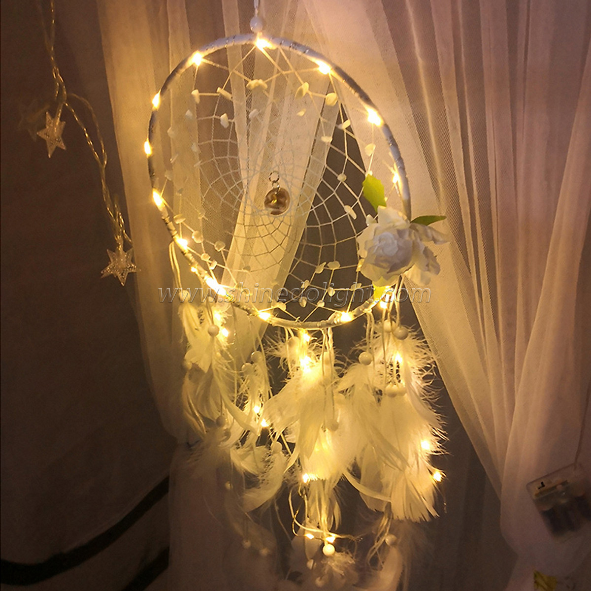 LED hand-crafted tassel feather dream catchers light up the room at night SD-SW194