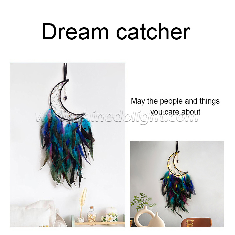 Handcrafted colorful feather lucky turquoise pendant beaded fairy lamp moonlit dream catcher SD-SW147