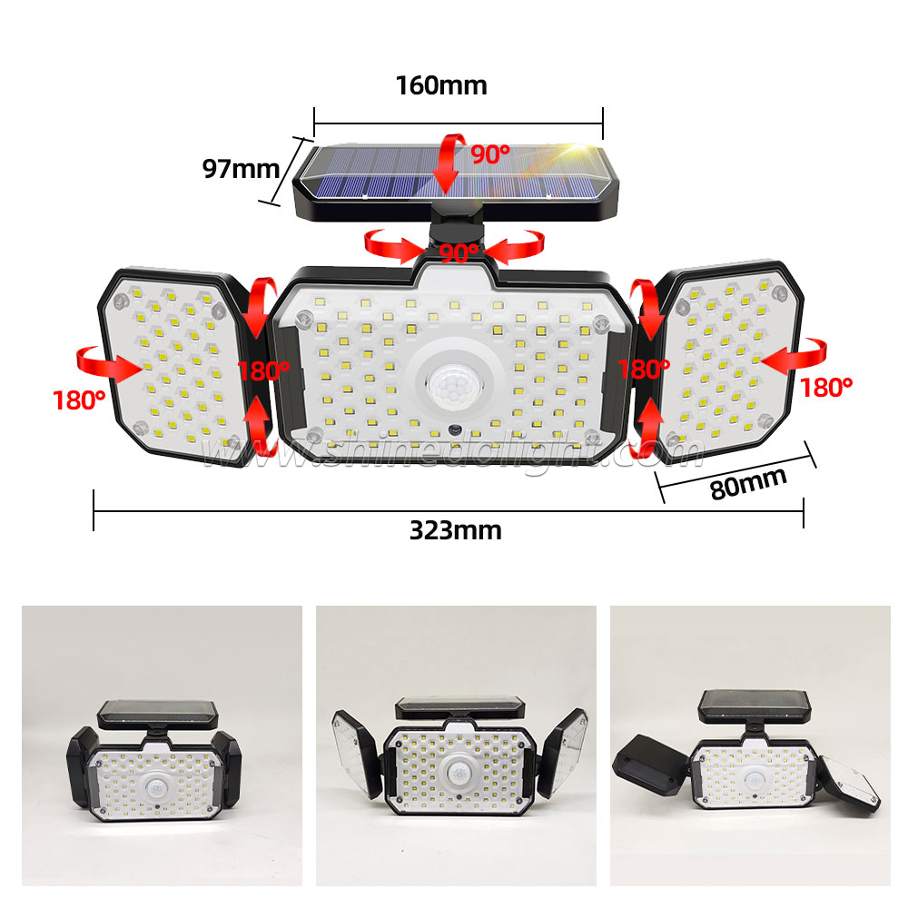 Solar Lights Outdoor Garden LED Wall Lamp with Adjustable Heads Security LED Flood Light IP65 Waterproof with 3 Working Modes SD-SSE211