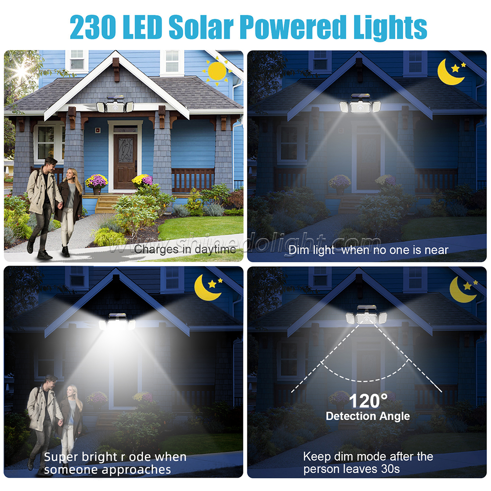 Solar Lights Outdoor Garden LED Wall Lamp with Adjustable Heads Security LED Flood Light IP65 Waterproof with 3 Working Modes SD-SSE211