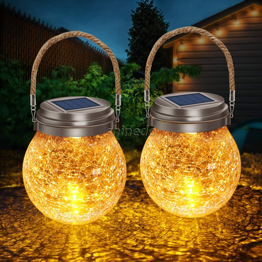 Waterproof Patio Wedding Hanging Mason Jar Lights, Warm Crack Glass Bottle Solar Jar Light SD-SL117