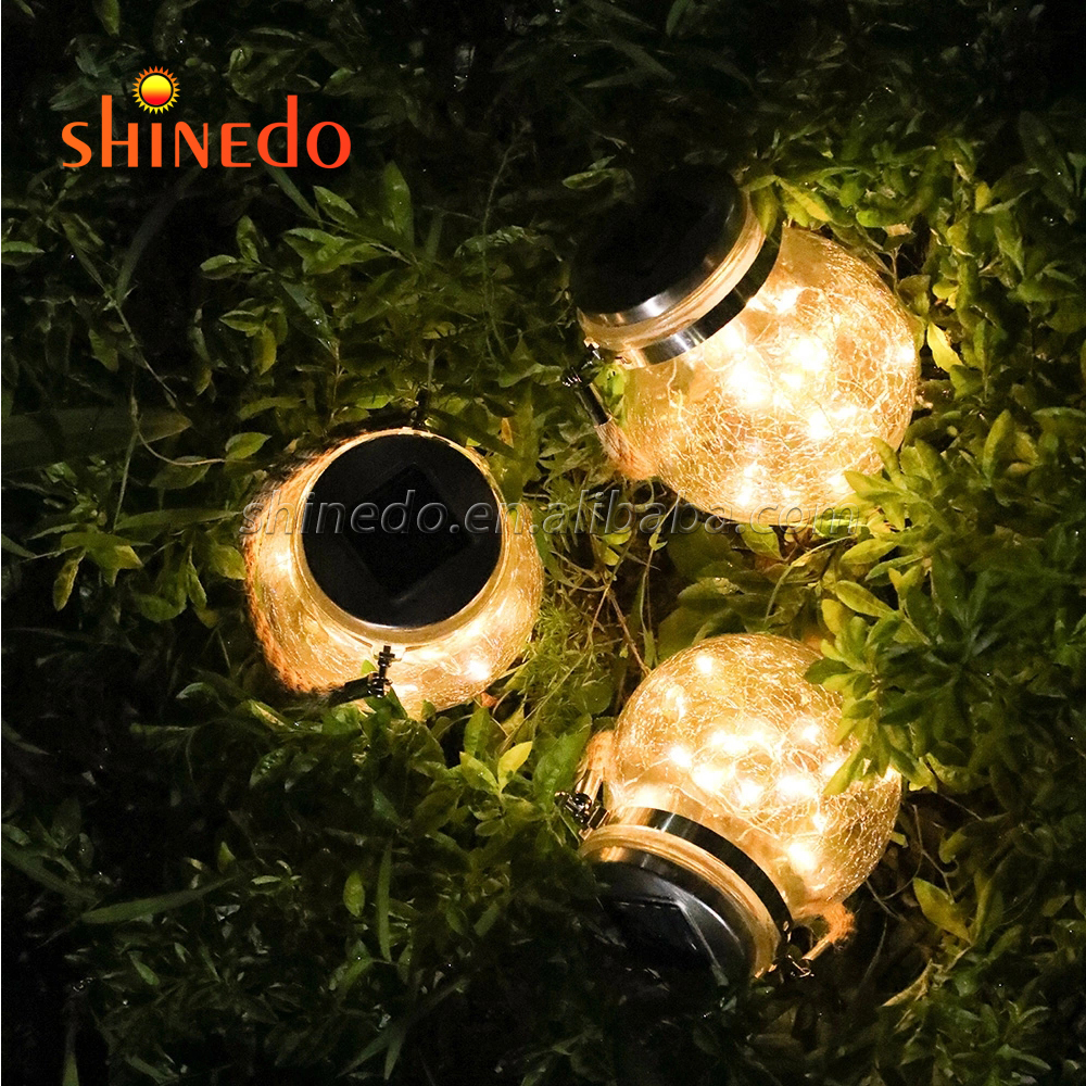 Waterproof Patio Wedding Hanging Mason Jar Lights, Warm Crack Glass Bottle Solar Jar Light SD-SL117