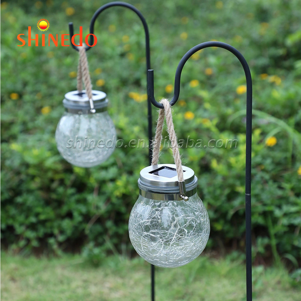 Waterproof Patio Wedding Hanging Mason Jar Lights, Warm Crack Glass Bottle Solar Jar Light SD-SL117