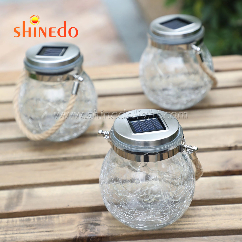 Waterproof Patio Wedding Hanging Mason Jar Lights, Warm Crack Glass Bottle Solar Jar Light SD-SL117