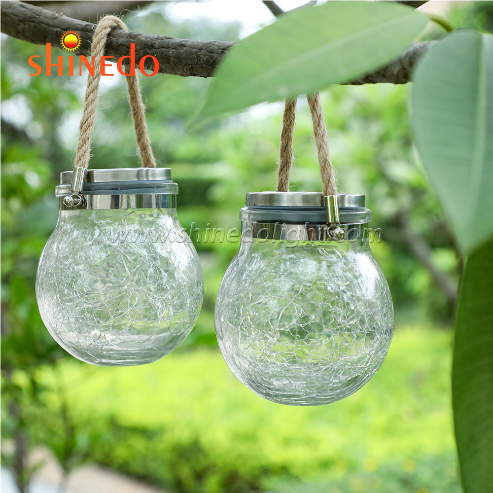 Waterproof Patio Wedding Hanging Mason Jar Lights, Warm Crack Glass Bottle Solar Jar Light SD-SL117