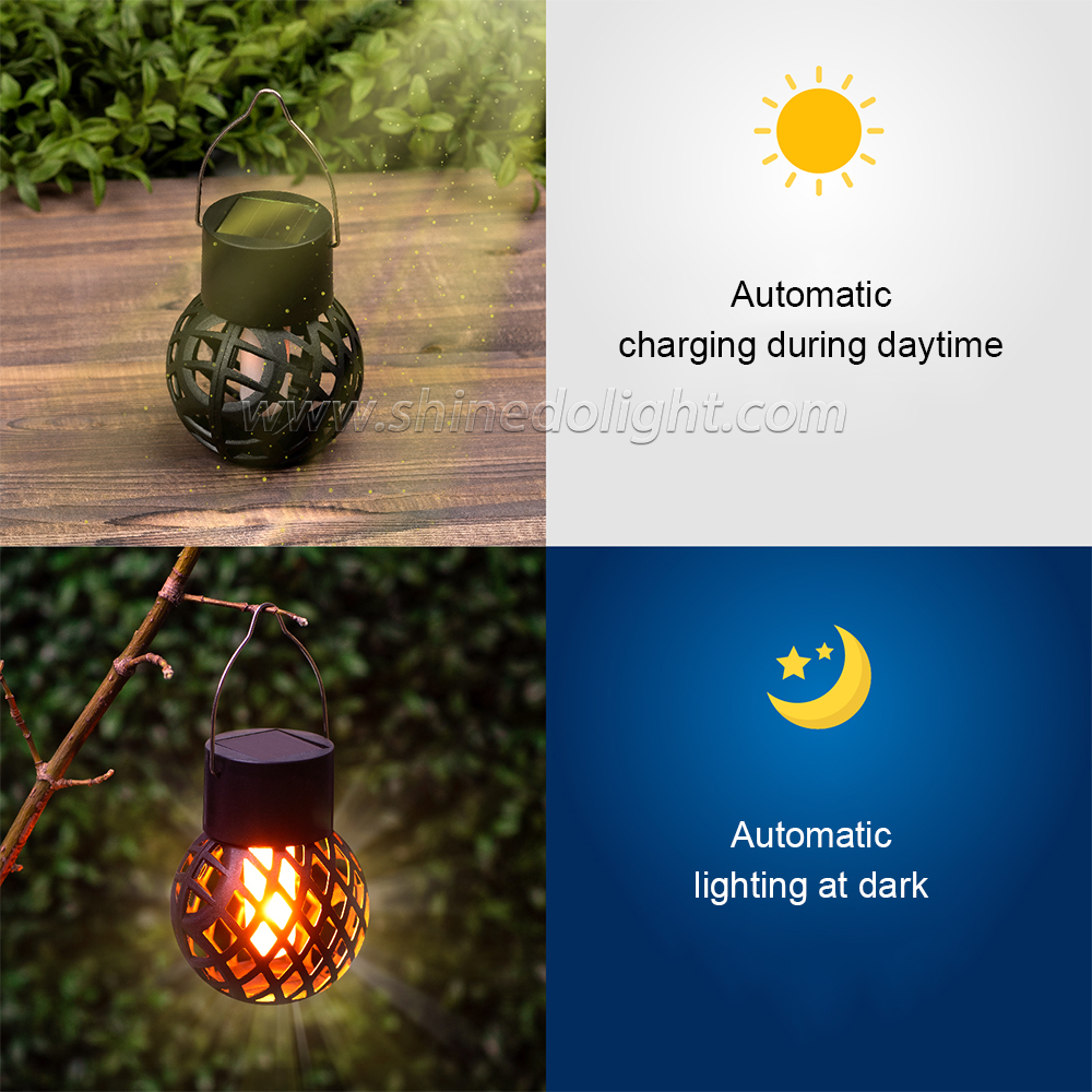 LED Outdoor Solar Light Garden Light Hanging Chandelier Lamp Hollow Garden Decoration Flame Lamp Solar Lantern Ornament SD-SL970