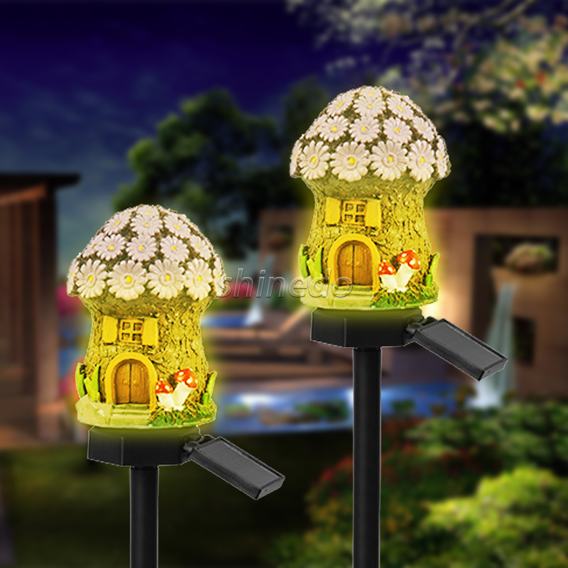 Craft Miniature House Solar Powered Led Light Garden Fairy Outdoor Walkway Sun Flower Resin Cottage Christmas Lamp Decoration SD-SL940