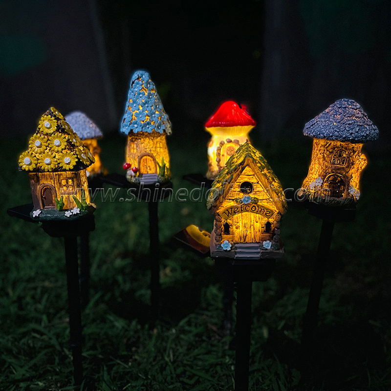 Craft Miniature House Solar Powered Led Light Garden Fairy Outdoor Walkway Sun Flower Resin Cottage Christmas Lamp Decoration SD-SL940