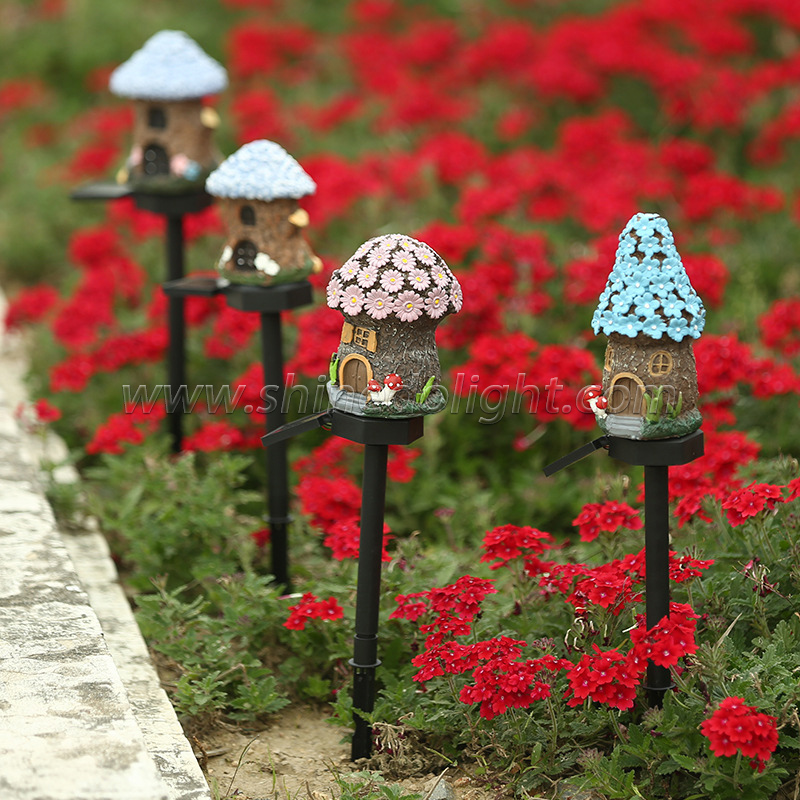 LED Solar Lawn Light Multi Craft Miniature Fairy House Solar Powered Outdoor Decor LED Garden Light Resin Cottage Christmas Lamp SD-SL942