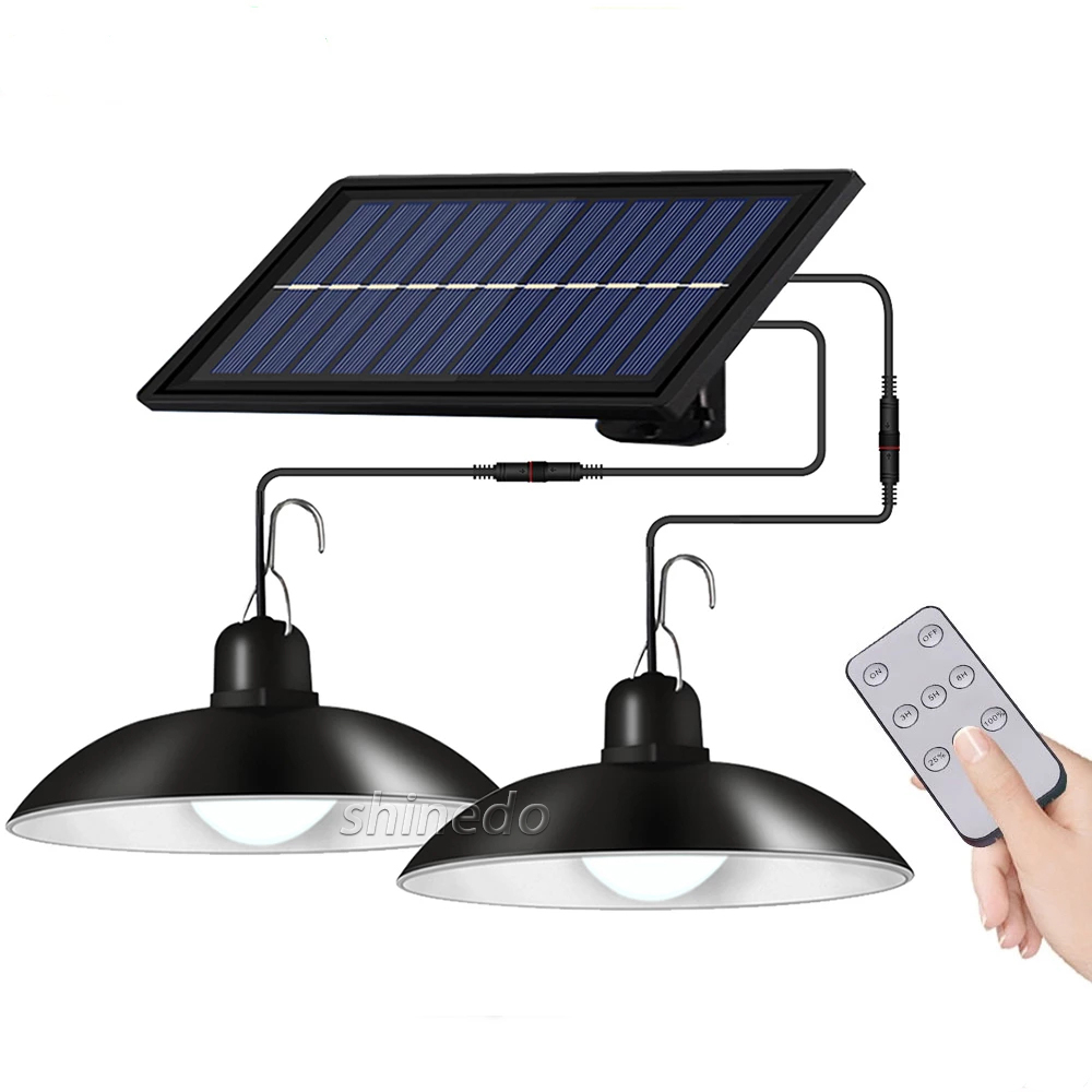 Newest 1/2 Head Outdoor LED Hanging Solar Shed Lighting Pendant Light, Garden Solar Lights Indoor with Remote Control SD-SL267