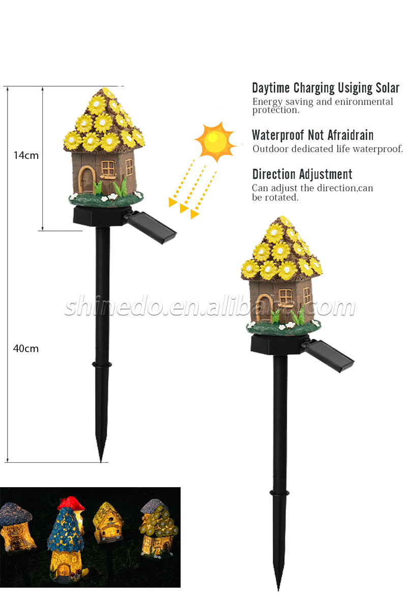 Home Decoration Accessories Solar Powered Outdoor Patio Lighting Tree House Garden Decoration Resin Fairy Garden SD-SL945