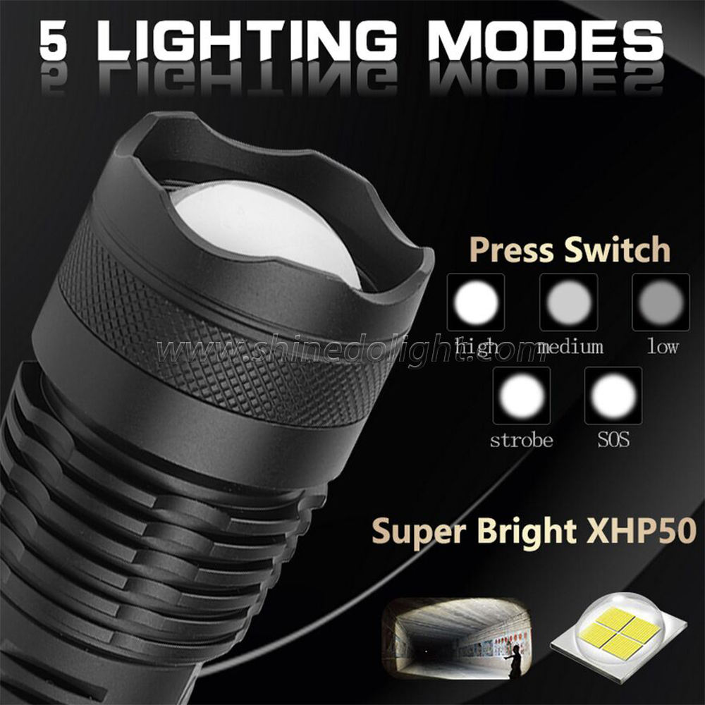 Super Bright Outdoor Aluminum Waterproof with P50 LED Rechargeable Torch Flashlight SD-SL308 