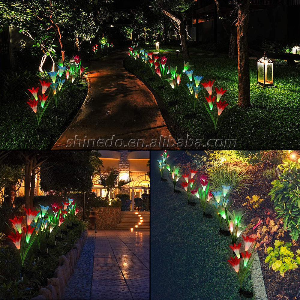 Solar Garden Lights Led Light Outdoor Multi-Color Changing Lily Solar Flower Lights for Patio Yard Garden Christmas Decoration SD-SL295