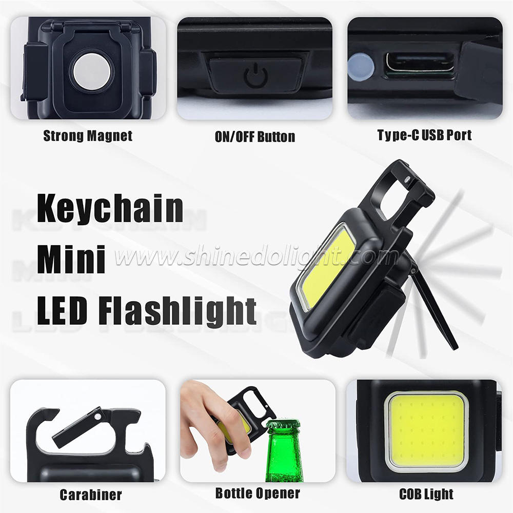 Mini 3-in-1 portable pocket bottle opener and magnet base COB small flashlight waterproof keychain Light SD-SF057