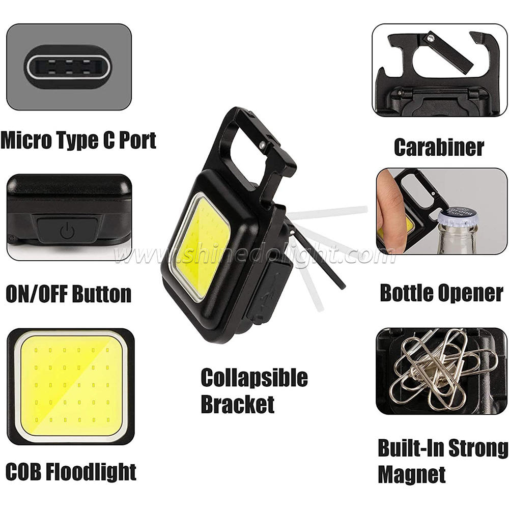 Mini 3-in-1 portable pocket bottle opener and magnet base COB small flashlight waterproof keychain Light SD-SF057