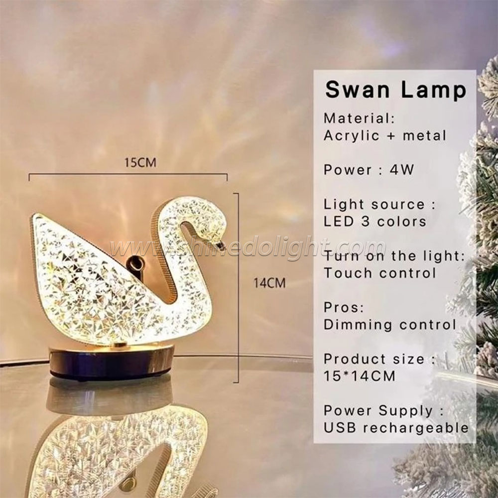 Crystal Duck Table Lamp Bedroom Birthday Gift Romantic USB Nightlight Diamond Rose Atmosphere Lamp SD-SR456
