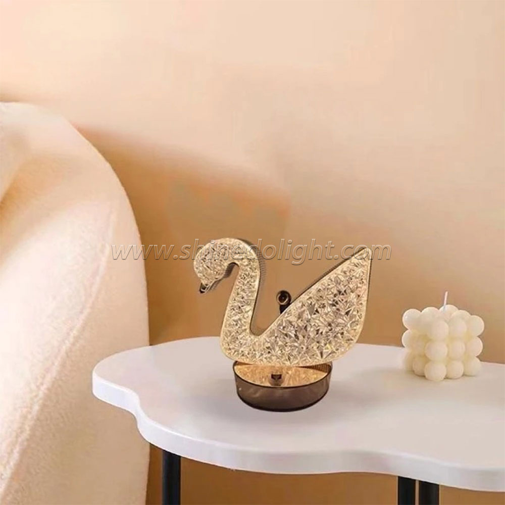 Crystal Duck Table Lamp Bedroom Birthday Gift Romantic USB Nightlight Diamond Rose Atmosphere Lamp SD-SR456