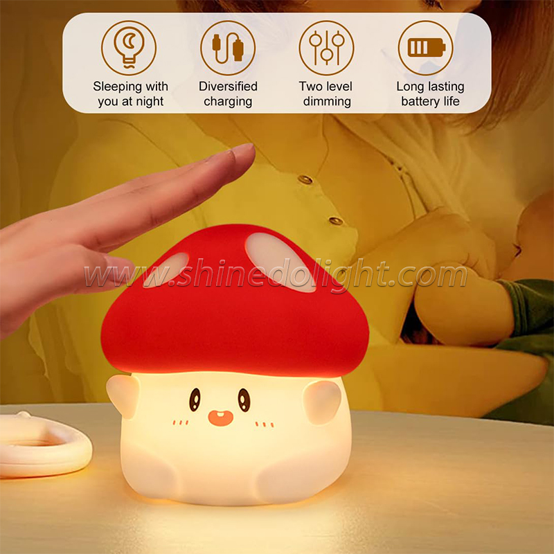 Home bedroom baby kid cartoon night light led Patting Mushroom Shape Decoration light Mini Silicone Night Lamp Light SD-SR499