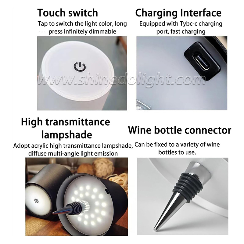Portable Dimming Bar Night Lamp Rechargeable Led Table Lamp Touch Control Wine Wireless Bottle Lamp SD-SR028