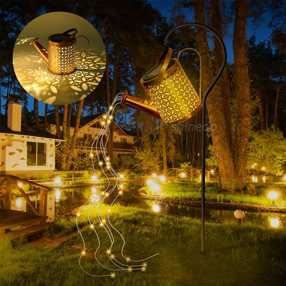 solar wrought iron water kettle with outdoor patio garden decorative lawn lights SD-SL1991
