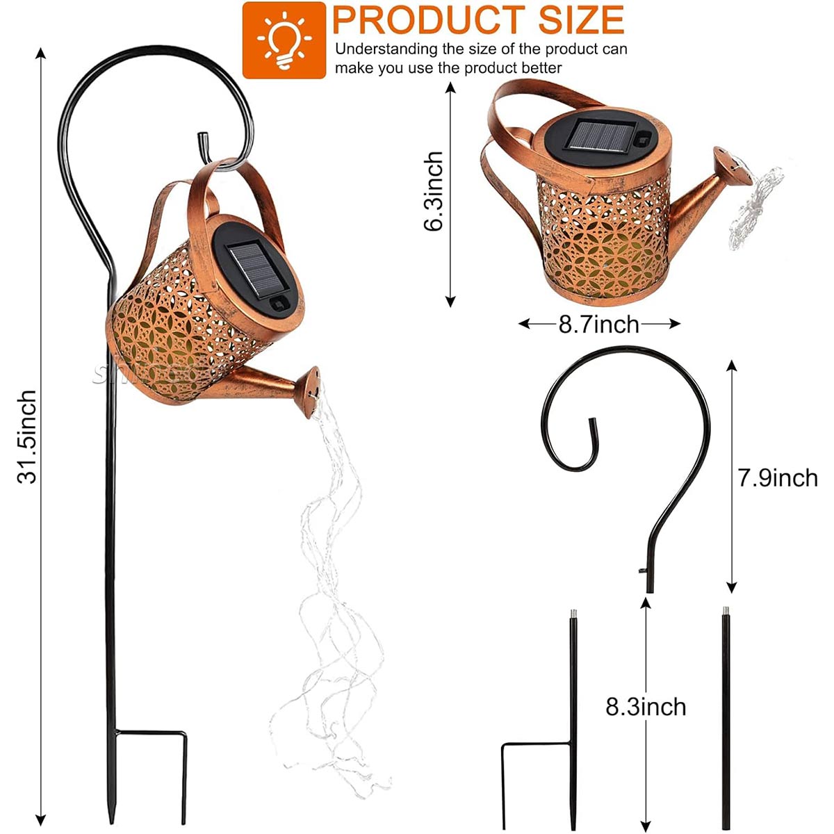 solar wrought iron water kettle with outdoor patio garden decorative lawn lights SD-SL1991