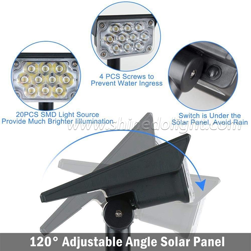 IP65 Waterproof LED Landscape Lights with Stake Adjustable Spotlight Garden Solar Landscape Light for Outdoor Pathway Garden SD-SL1725