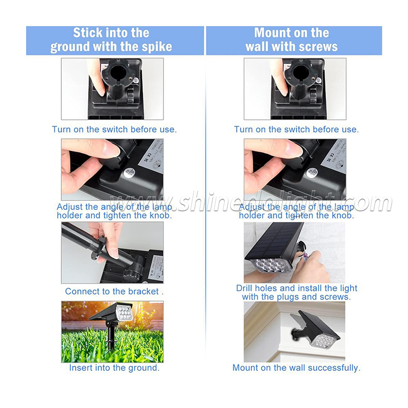 IP65 Waterproof LED Landscape Lights with Stake Adjustable Spotlight Garden Solar Landscape Light for Outdoor Pathway Garden SD-SL1725