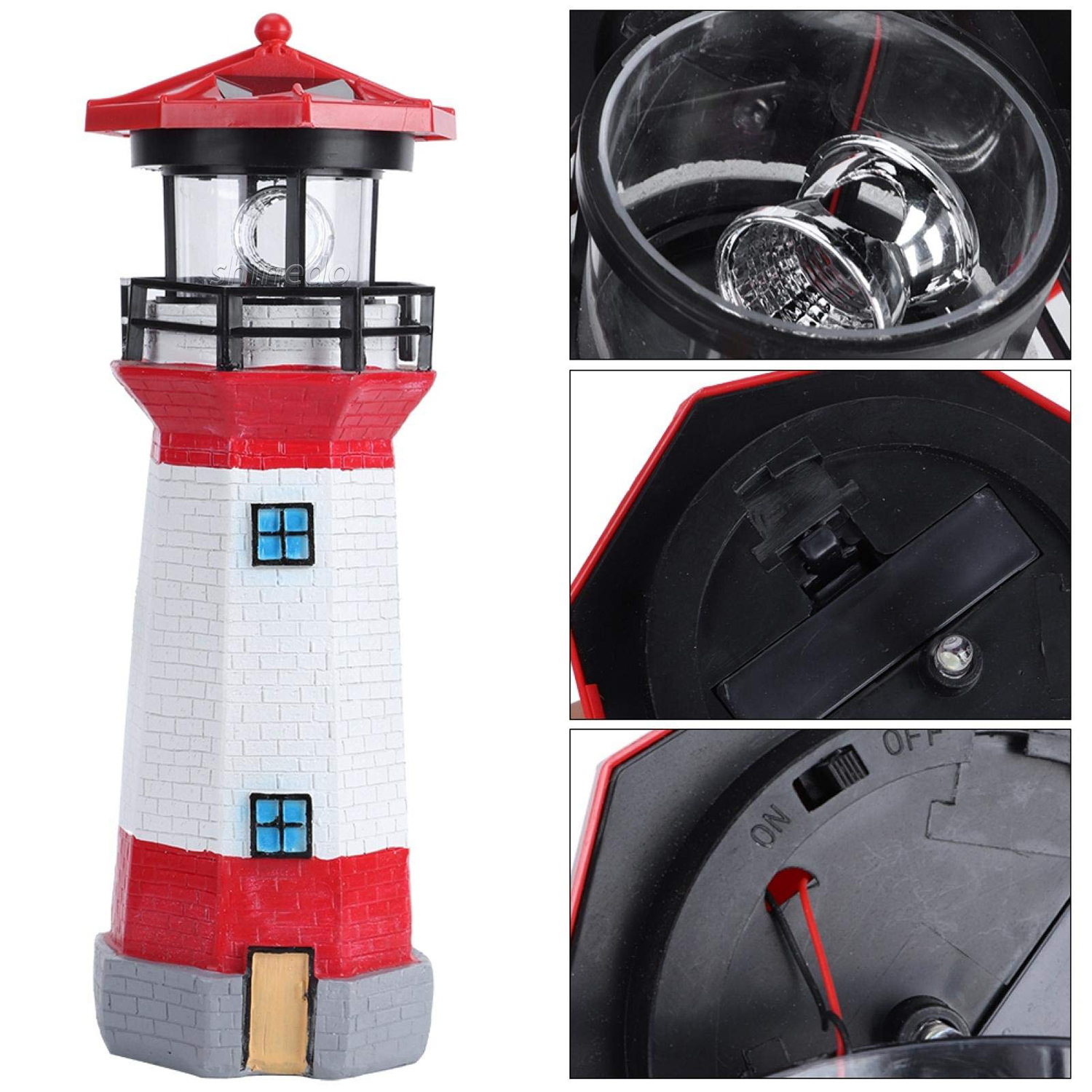 Outdoor Solar Lighthouse Light 360 Degree Rotating Garden Lamp Resin Waterproof Led Light Yard Solar Garden Lighthouse Lamp SD-SL2070