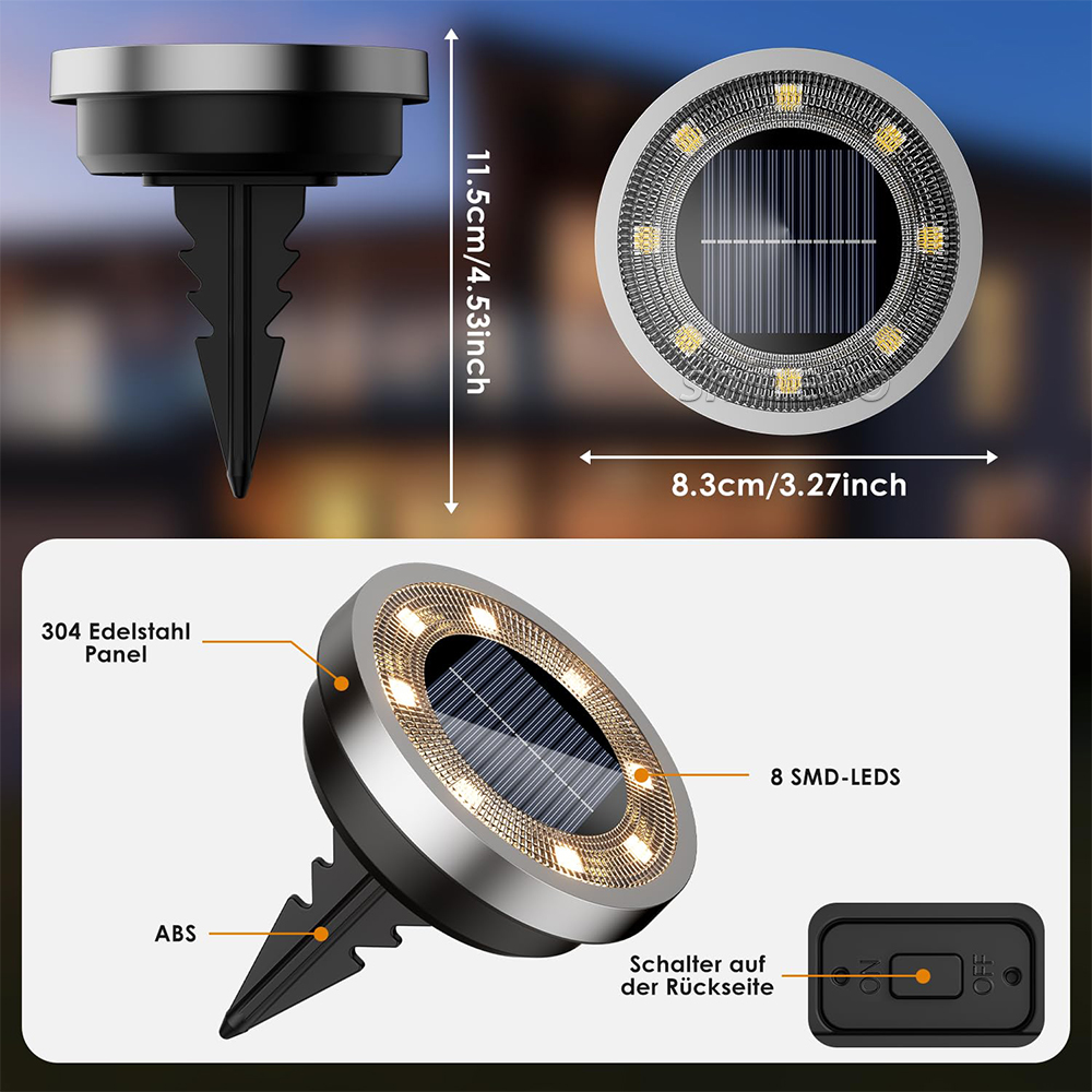 Solar Pavement Light Ip65 Waterproof Yard Solar Power 8 Led 10Led Light Lamp Patio Lawn Decor Solar LED Garden Disk Ground Light SD-SL2148