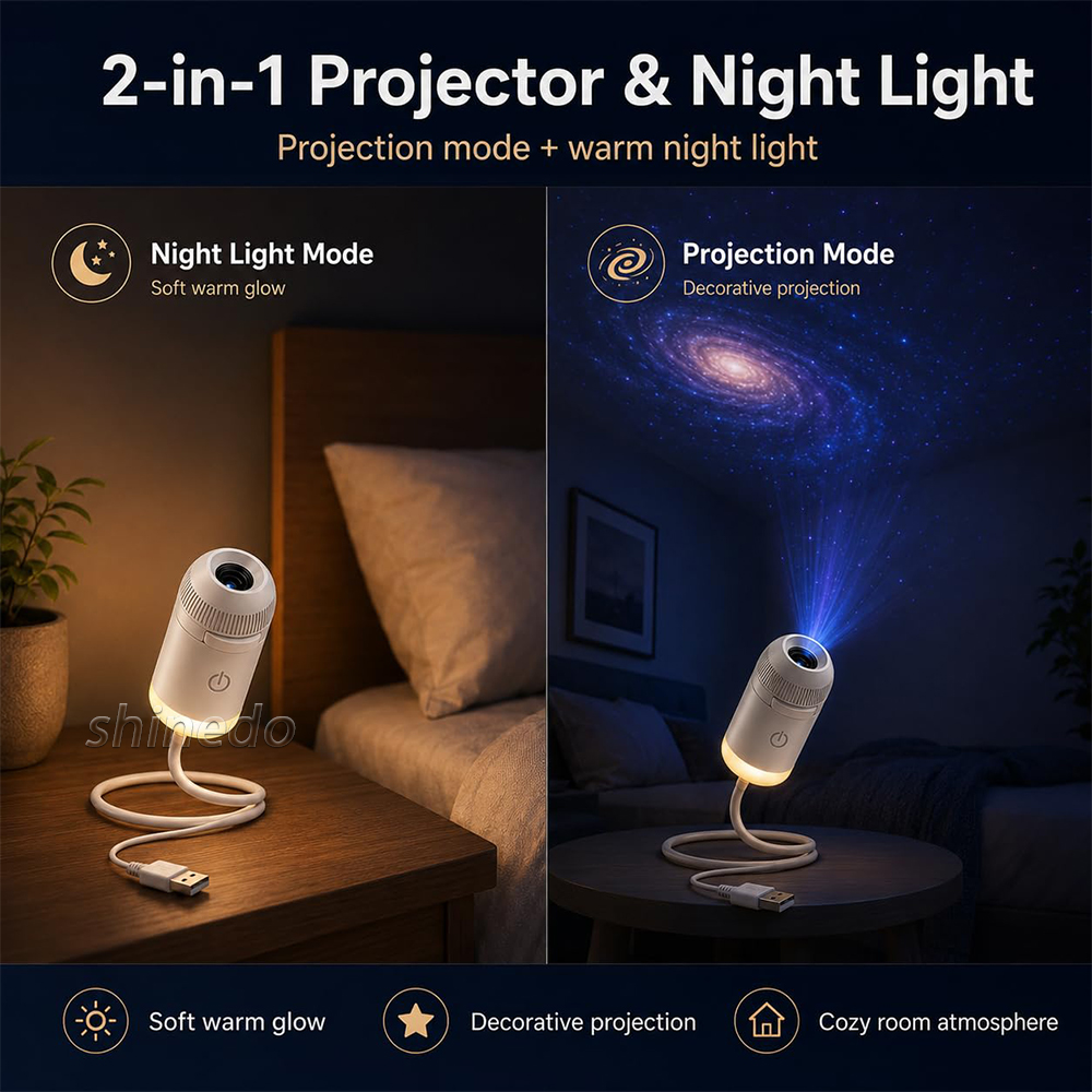Star Projector Galaxy Night Light 360° Rotatable USB LED Atmosphere Lamp with Remote Control for Bedroom Home Decor
