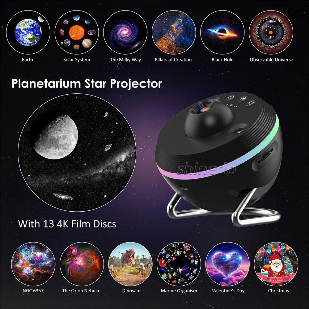 Galaxy Projector with 134K Film Discs – 6 Colors Rotation Timer Meteor Starry Night Light for Home Bedroom Decor Gift