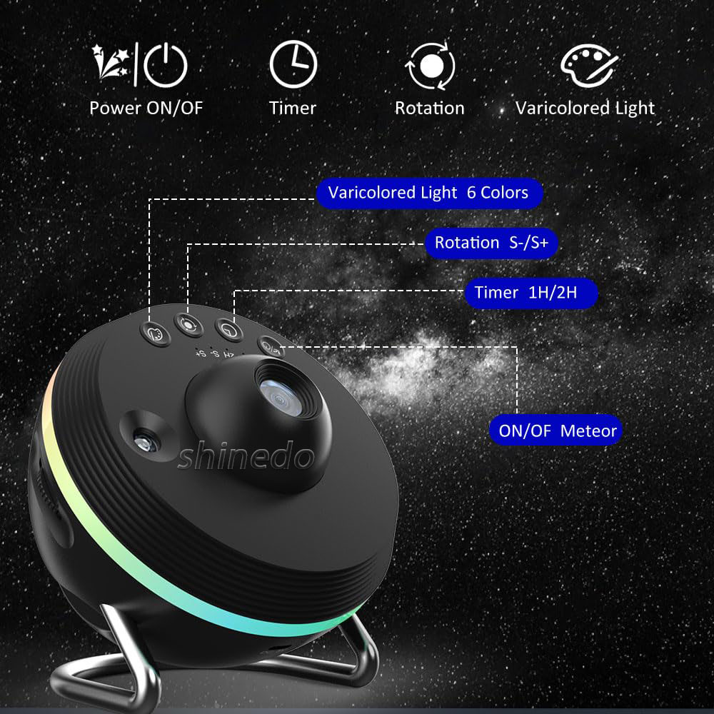 Galaxy Projector with 134K Film Discs – 6 Colors Rotation Timer Meteor Starry Night Light for Home Bedroom Decor Gift