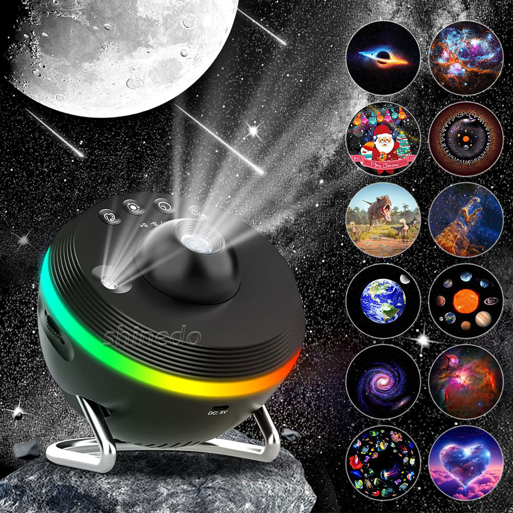 Galaxy Projector with 134K Film Discs – 6 Colors Rotation Timer Meteor Starry Night Light for Home Bedroom Decor Gift