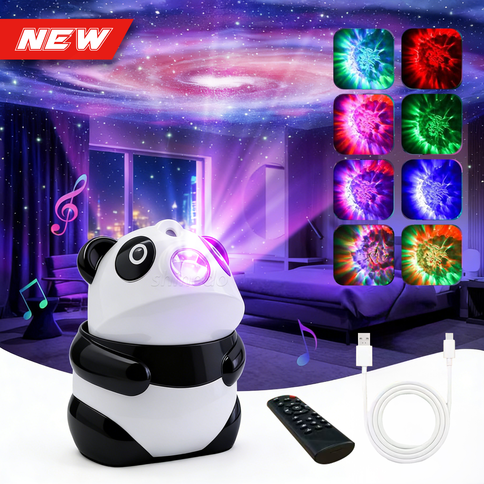Smart Laser Starry Sky Night Light – Shooting Galaxy Projector with Remote Timer for Room Decor, Perfect Gift (Panda Design)
