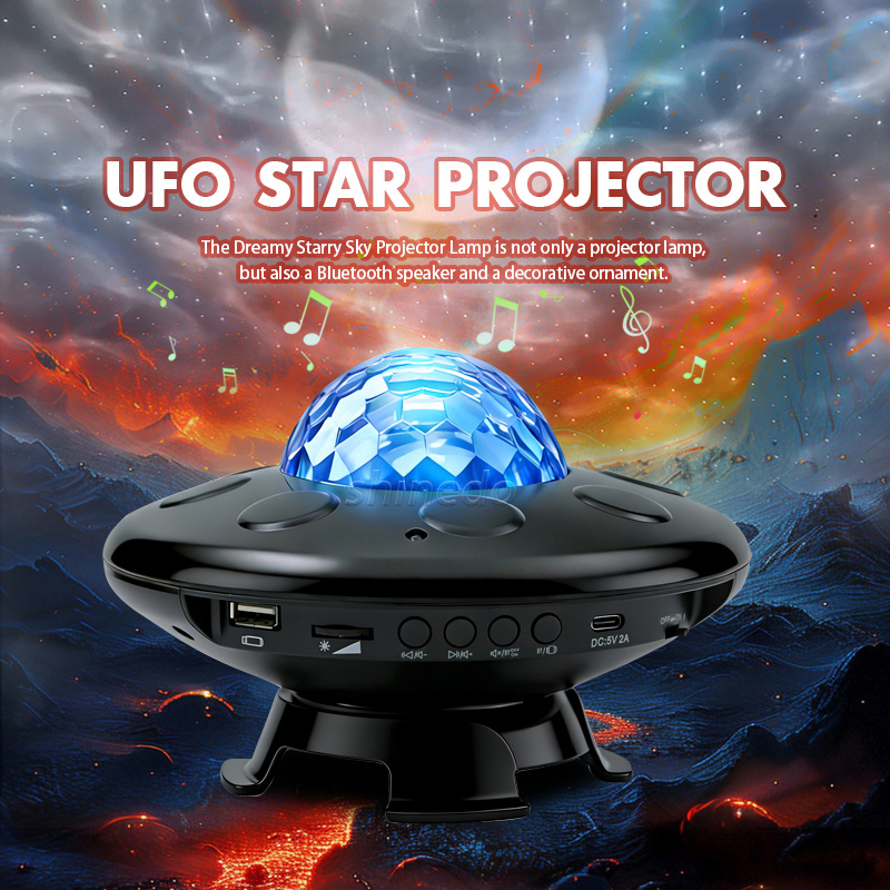 UFO LED Projector Lamp – BT Music Speaker Starry Sky Projector with Remote Control & Timer for Kids Gift Ceiling Night Light Aurora Galaxy